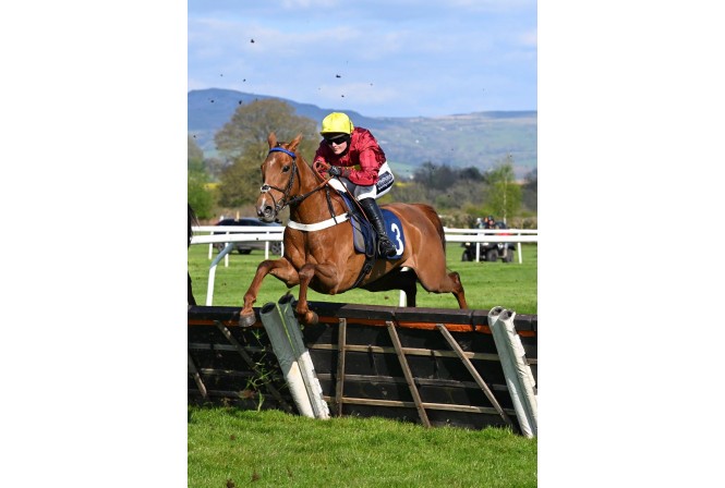 Abbie & Maggie O, in the Red Rum colours, at Aintree